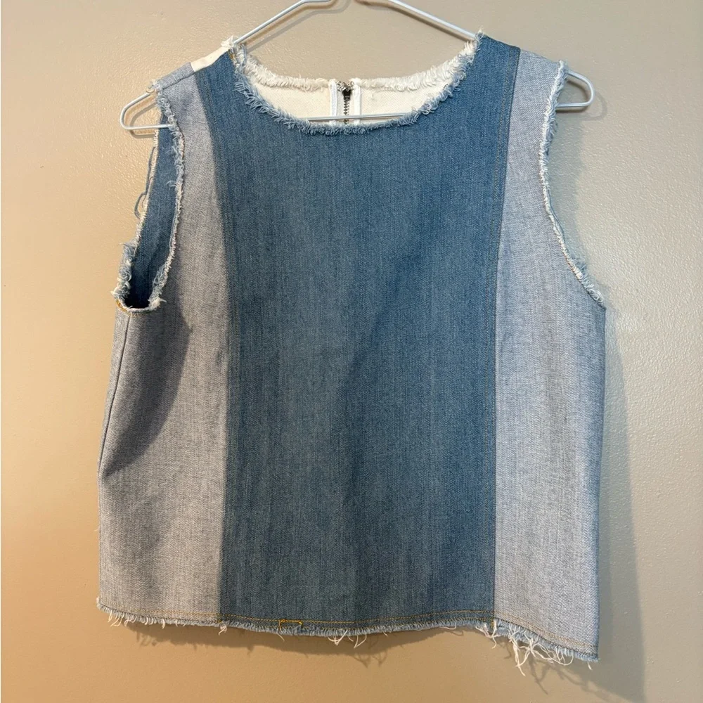 SEA new york distressed raw denim zip up sleeveless cami frayed hem - Picture 3 of 9